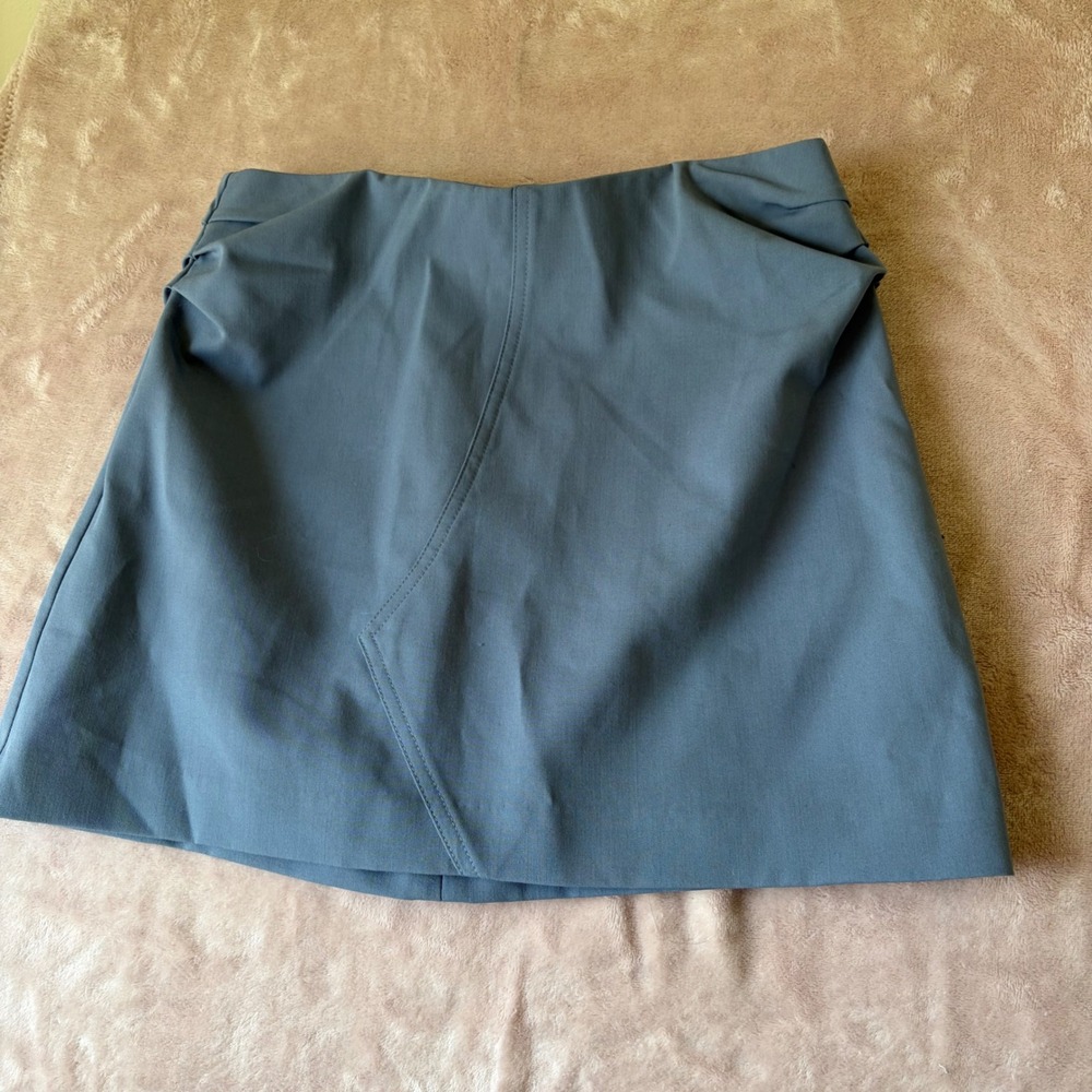 Zara Steel Blue Ruched Asymmetrical Mini Skirt 4432/154/406 NWT Size Small